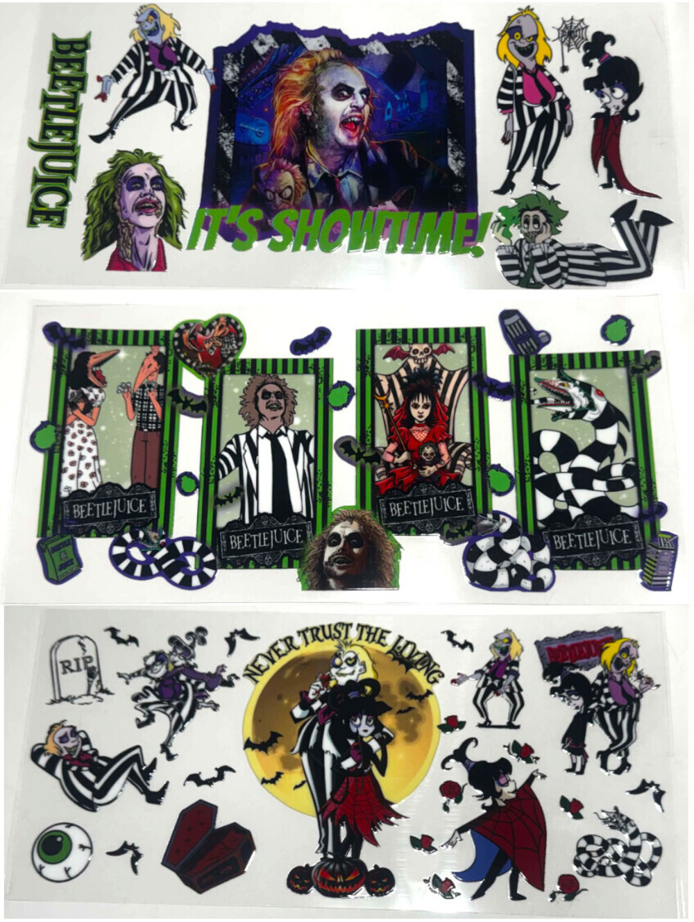 3 Cup Wraps Beetlejuice UV DTF Assorted NEW for 16 oz Cups Tumblers Halloween